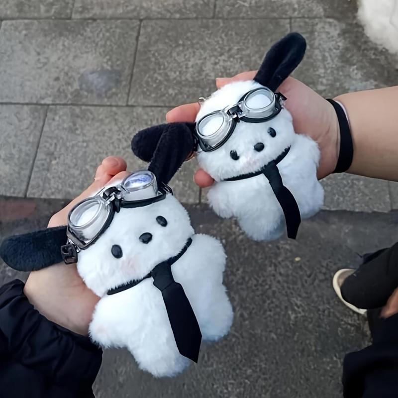 SANRIO Cute Dog Design Phone Chain, 1 Count Soft Plush Dog Keychain with Aviator Goggles, Animal Charm for Keys and Backpacks