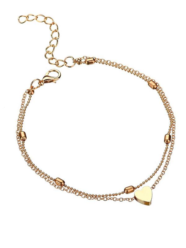 Heart Charm Double Layer Anklet, Elegant Plain Color Anklet for Women, Exquisite Jewelry Gifts for Girlfriend, Trendy Accessories for Party, Daily Wear