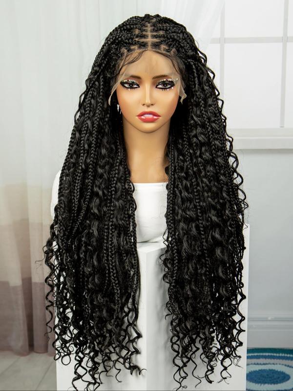 Women's 32inch Long Coily Synthetic Lace Front Braided Hair Wig, Summer Natural Fluffy Hair Wigs Without Bangs for Women & Girls, Fashionable Hair Wigs for Summer Daily & Cosplay & Costume Party Decor