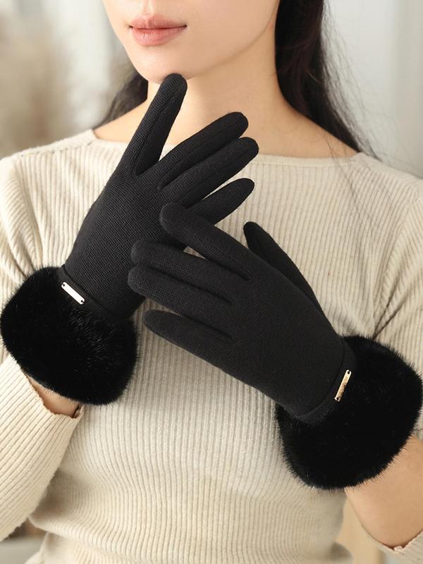 Women's Solid Color Thermal Lined Gloves, Casual Trendy Warm Gloves for Outdoor Activities, Fashionable Gloves for Fall & Winter