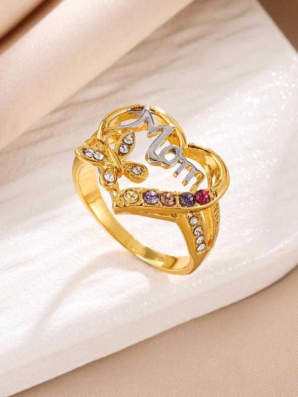 Mom Letter Design Rhinestone Decorated Ring, Fashion Jewelry for Party, Daily Clothing Decor, Trendy All-match & Exquisite Jewelry for Birthday Gift