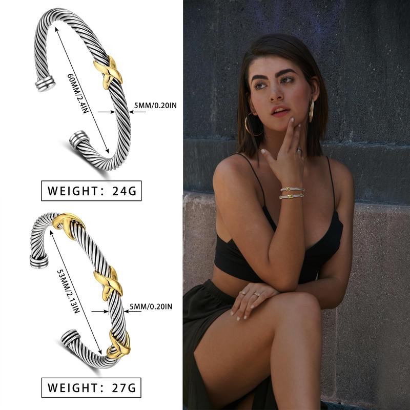 Mytys Two Tone Gold Plated Twisted Cable Bracelet for Women Fashion Wire Cuff Dupes Bracelet Open Adjustable Bangle Jewelry Gifts for Her