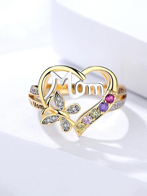 Mom Letter Design Rhinestone Decorated Ring, Fashion Jewelry for Party, Daily Clothing Decor, Trendy All-match & Exquisite Jewelry for Birthday Gift