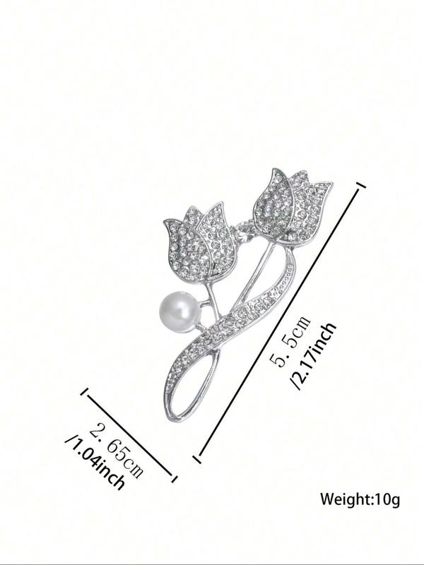 Faux Pearl & Rhinestone Decorated Brooch, Elegant Flower Design Brooch for Women & Men, Fashion Accessories for Party, Daily Clothing Decor