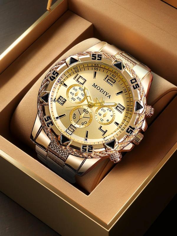 Men's Business Fashion Round Dial Analog Quartz Watch, 2024 New Style Watch for Party, Daily Clothing Decor, Trendy All-match Watch for Birthday Gift with Box