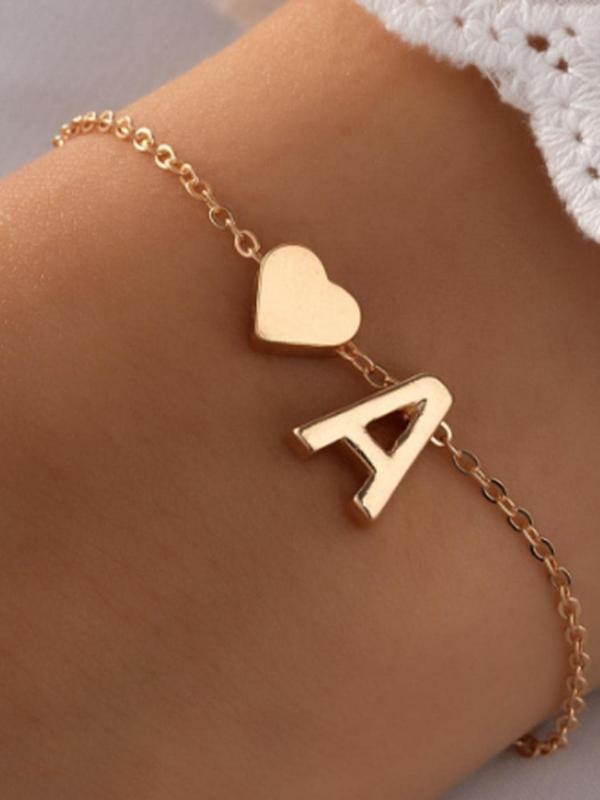 Heart & Letter Design Decorate Link Bracelet, Casual Simple Temperament Bracelet for Women Girls, Fashion Accessory, Suitable for Parties and Daily Life