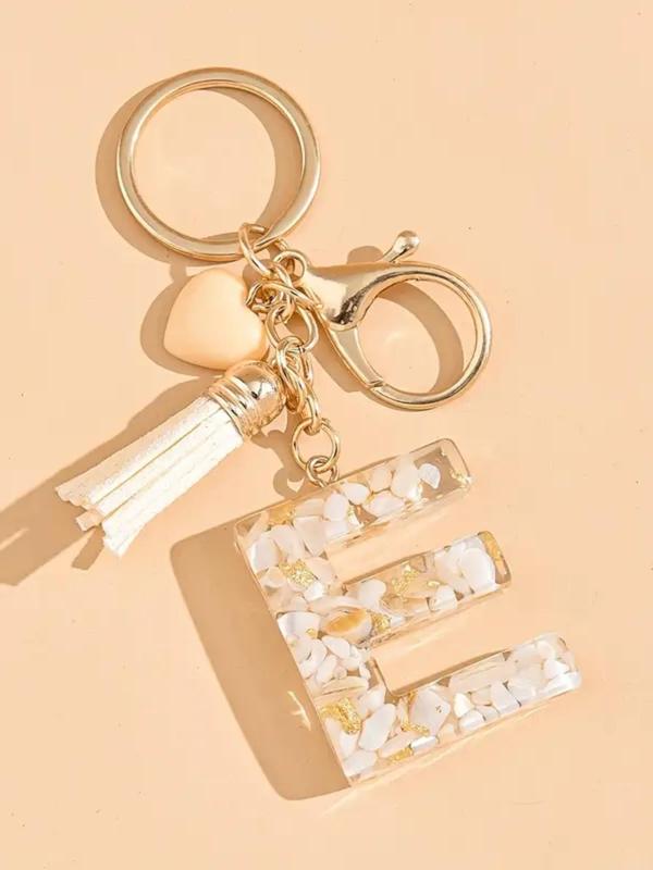 Fashion Alphabet Design Resin Keychain, Cute Tassel Decor Keychain for Women & Men, Trendy All-match & Exquisite Charm Bag Car for Birthday Gift