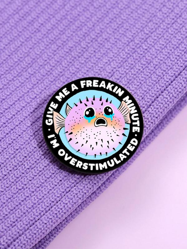 Creative Cartoon River Fish Design Brooch, Cute Round Shaped Alloy Badge for Daily Clothing Decor, Trendy All-match & Exquisite Brooch for Birthday Gift