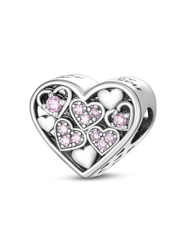 Heart Shaped Rhinestone Decorated Dangle Charm,  Sweet Fashion DIY Jewelry for Women & Girls, Trendy All-match & Exquisite Jewelry for Birthday Gift