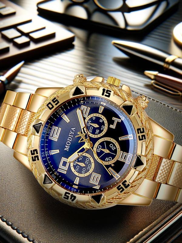 Men's Business Fashion Round Dial Analog Quartz Watch, 2024 New Style Watch for Party, Daily Clothing Decor, Trendy All-match Watch for Birthday Gift with Box