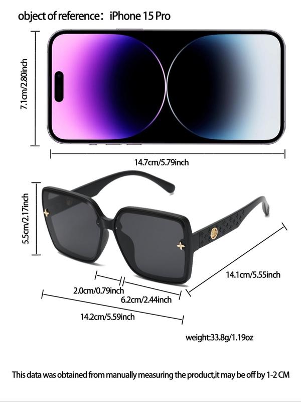 Women's Star Decor Square Frame Sunglasses, Trendy Casual Sunglasses for Everyday Use, Fashion Accessories for Outdoor Activities