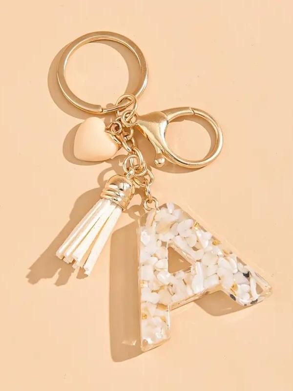Fashion Alphabet Design Resin Keychain, Cute Tassel Decor Keychain for Women & Men, Trendy All-match & Exquisite Charm Bag Car for Birthday Gift