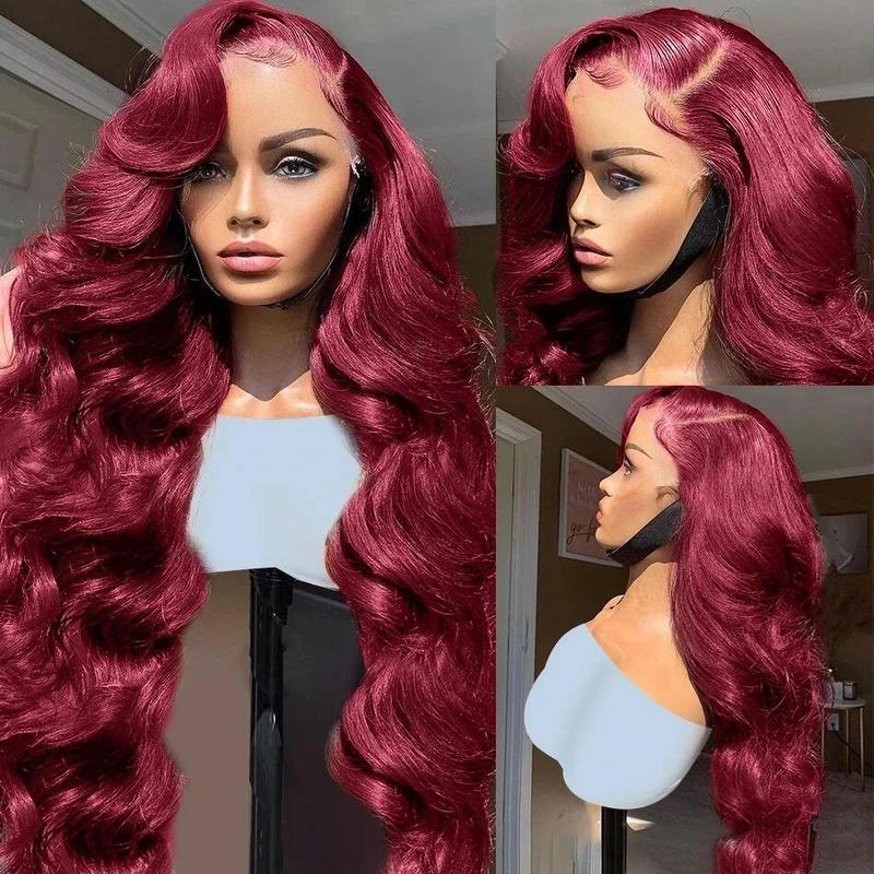 Tahikie 13x6 99J Burgundy Body Wave Full Lace Frontal Wig HD Lace Human Hair Wigs Red Colored for Women