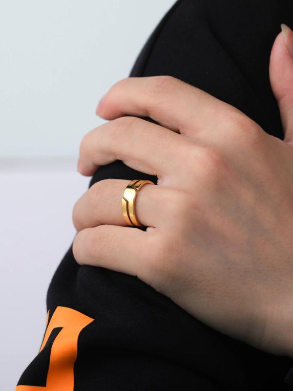 Fashion Simple Stainless Steel Striped Decor Couple Ring, Engagement Anniversary Birthday Jewelry Gift for Men and Women, Classic Fashion Accessories for Daily Wear