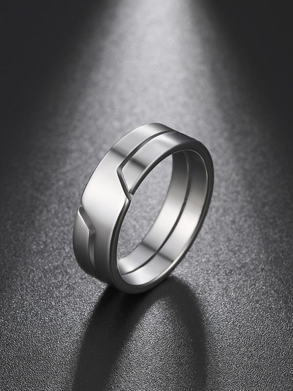 Fashion Simple Stainless Steel Striped Decor Couple Ring, Engagement Anniversary Birthday Jewelry Gift for Men and Women, Classic Fashion Accessories for Daily Wear