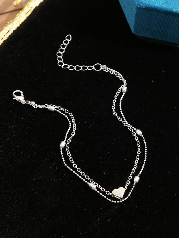 Heart Charm Double Layer Anklet, Elegant Plain Color Anklet for Women, Exquisite Jewelry Gifts for Girlfriend, Trendy Accessories for Party, Daily Wear