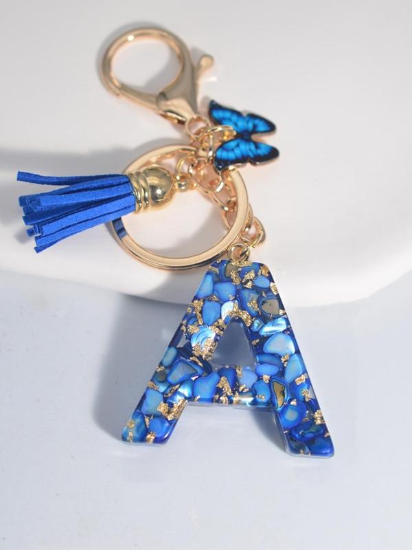 Letter A Initial Design Keychain, Cute Butterfly Design Keychain for Women & Girls, Fashion Purse Bag Backpack Charm Accessories for Bag & Car Key