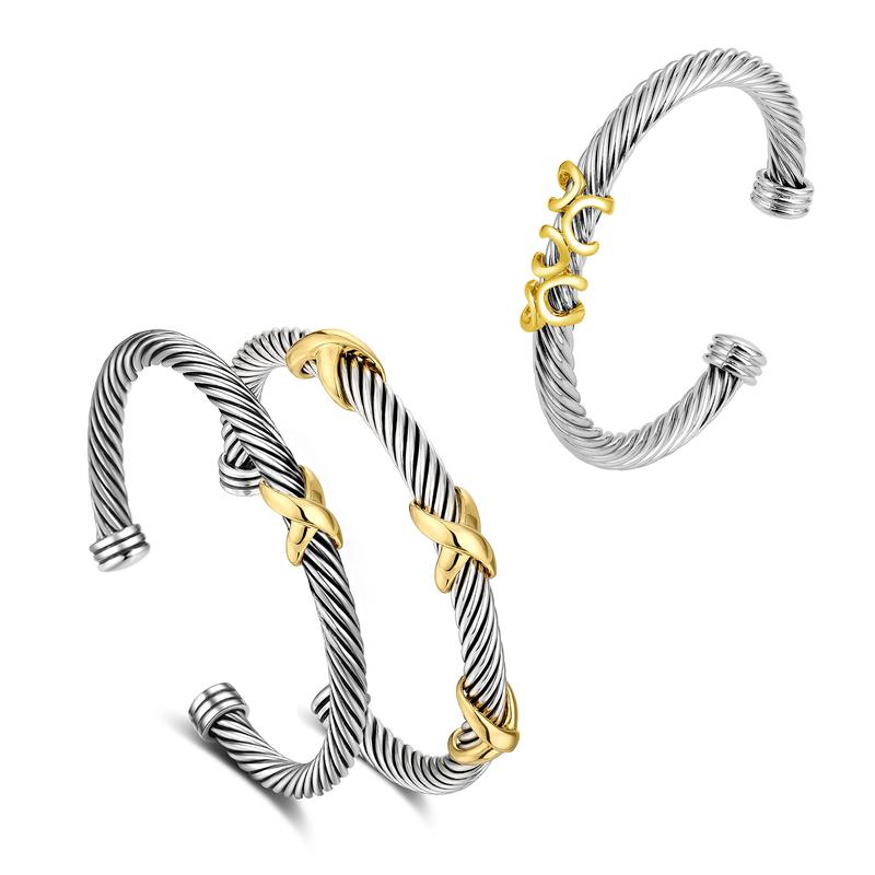 Mytys Two Tone Gold Plated Twisted Cable Bracelet for Women Fashion Wire Cuff Dupes Bracelet Open Adjustable Bangle Jewelry Gifts for Her