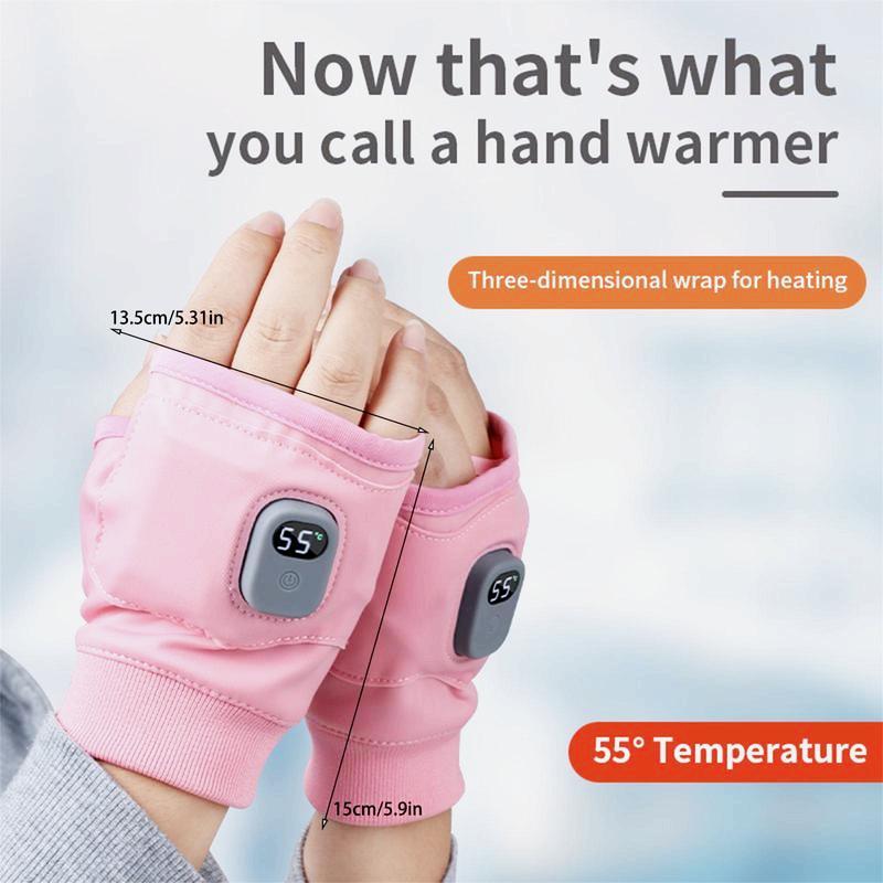 Winter 1 pair of rechargeable hand warmers with digital display, portable heated gloves, with three adjustable temperatures, suitable for home use