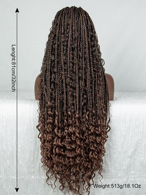 Women's 32inch Long Coily Synthetic Lace Front Braided Hair Wig, Summer Natural Fluffy Hair Wigs Without Bangs for Women & Girls, Fashionable Hair Wigs for Summer Daily & Cosplay & Costume Party Decor
