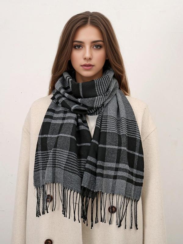 Plaid Pattern Long Scarf, Casual Soft Warm Shawl for Fall & Winter, Fashion Accessories for Women & Men