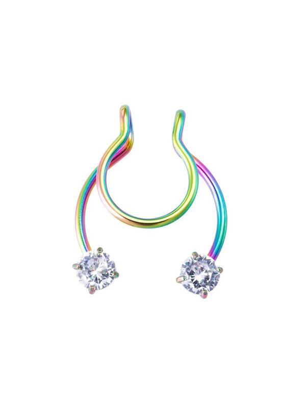 Rhinestone Decor Nose Ring, Fashionable Fake Nose Ring for Women & Men, Elegant All-match Fashion Accessories for Party & Daily Clothing Decor, Exquisite Jewelry for Birthday Gifts