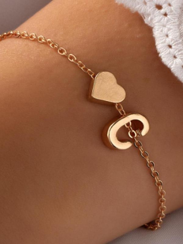 Heart & Letter Design Decorate Link Bracelet, Casual Simple Temperament Bracelet for Women Girls, Fashion Accessory, Suitable for Parties and Daily Life