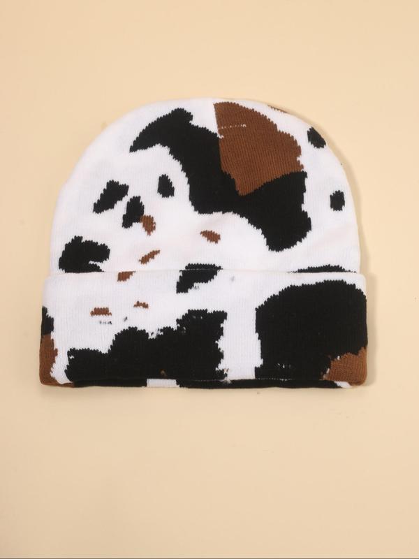 Y2K Style Cow Print Beanie Hat, Casual Outdoor Skiing Cycling Beanie Hat for Men & Women, Fashion Accessories for Fall & Winter