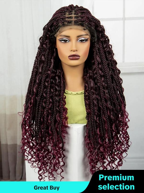 Women's 32inch Long Coily Synthetic Lace Front Braided Hair Wig, Summer Natural Fluffy Hair Wigs Without Bangs for Women & Girls, Fashionable Hair Wigs for Summer Daily & Cosplay & Costume Party Decor