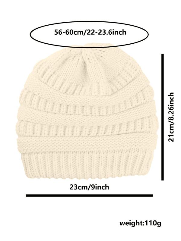 Women's Solid Color Knit Beanie Hat with Satin Lining, Casual Thick Warm Hat for Fall & Winter, Fashion Accessories for Women & Girls
