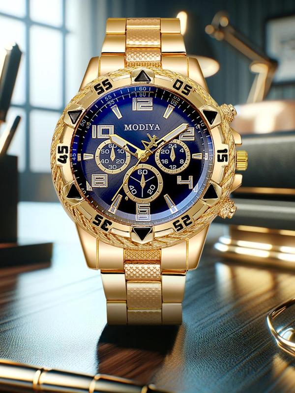 Men's Business Fashion Round Dial Analog Quartz Watch, 2024 New Style Watch for Party, Daily Clothing Decor, Trendy All-match Watch for Birthday Gift with Box