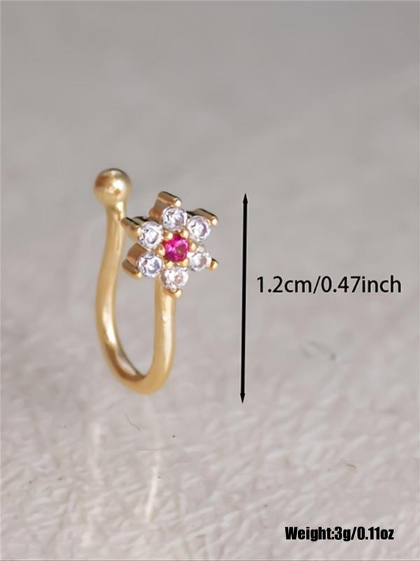 Flower Rhinestone Decorative Nose Cuff for Women, Sweet Fashiona Floral Shape Design Nose Ring, Clear Artificial Zirconia Decorative Nose Clip, Personalized Trendy Accessories Gifts