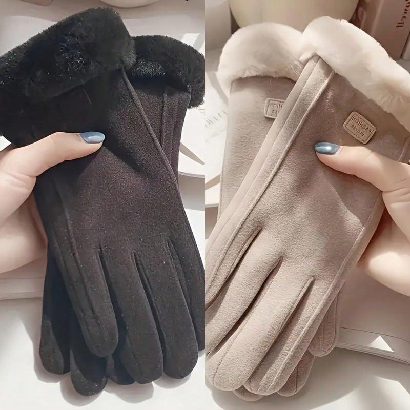 Fashion New Style 2 Pairs Women's Velvet Bicycle Thick Plush Gloves, Winter Warm Wool Lined Full Finger Gloves Halloween Accessories Winter Gloves