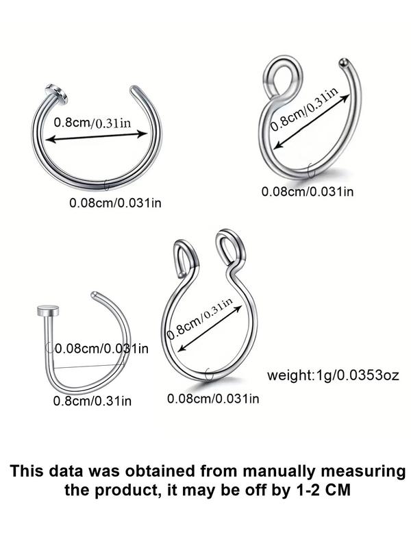 Punk Style Stainless Steel Nose Ring (1 Set), Nose Cuff, Non Piercing Body Jewelry for Men & Women for Party, Daily Clothing Decor, Trendy Jewelry for Birthday Gift