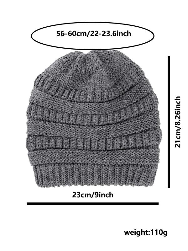 Women's Solid Color Knit Beanie Hat with Satin Lining, Casual Thick Warm Hat for Fall & Winter, Fashion Accessories for Women & Girls