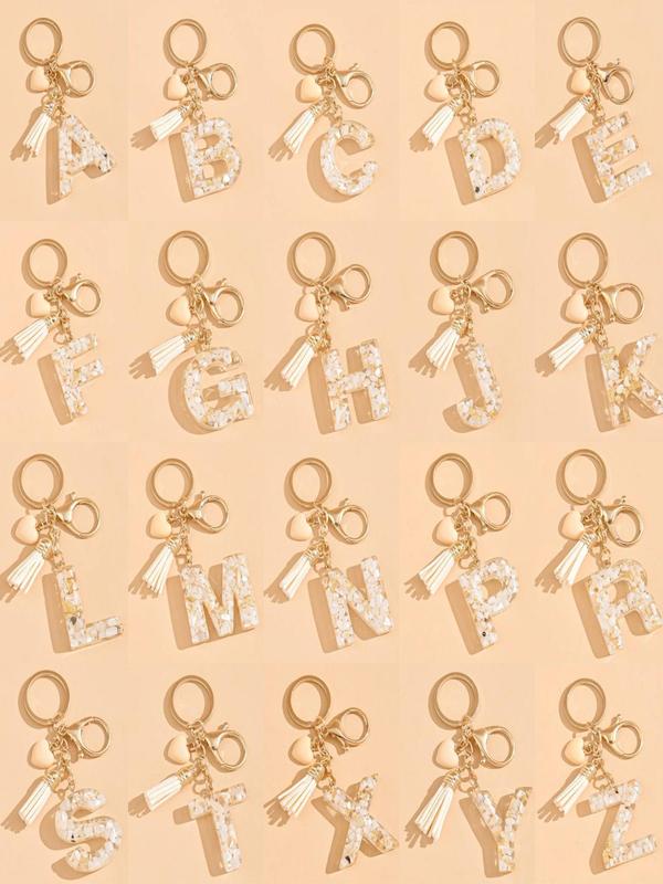 Fashion Alphabet Design Resin Keychain, Cute Tassel Decor Keychain for Women & Men, Trendy All-match & Exquisite Charm Bag Car for Birthday Gift