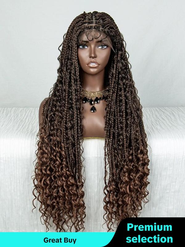 Women's 32inch Long Coily Synthetic Lace Front Braided Hair Wig, Summer Natural Fluffy Hair Wigs Without Bangs for Women & Girls, Fashionable Hair Wigs for Summer Daily & Cosplay & Costume Party Decor