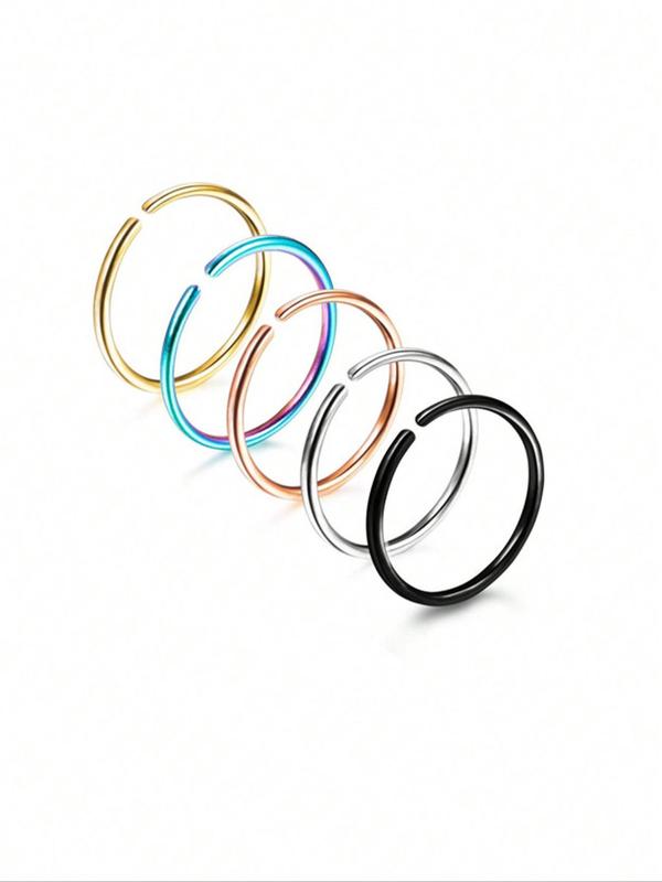 Minimalist Nose Ring Set (5pcs set), Stainless Steel Body Jewelry for Women & Men, Fashion Accessories for Party, Daily Clothing Decor