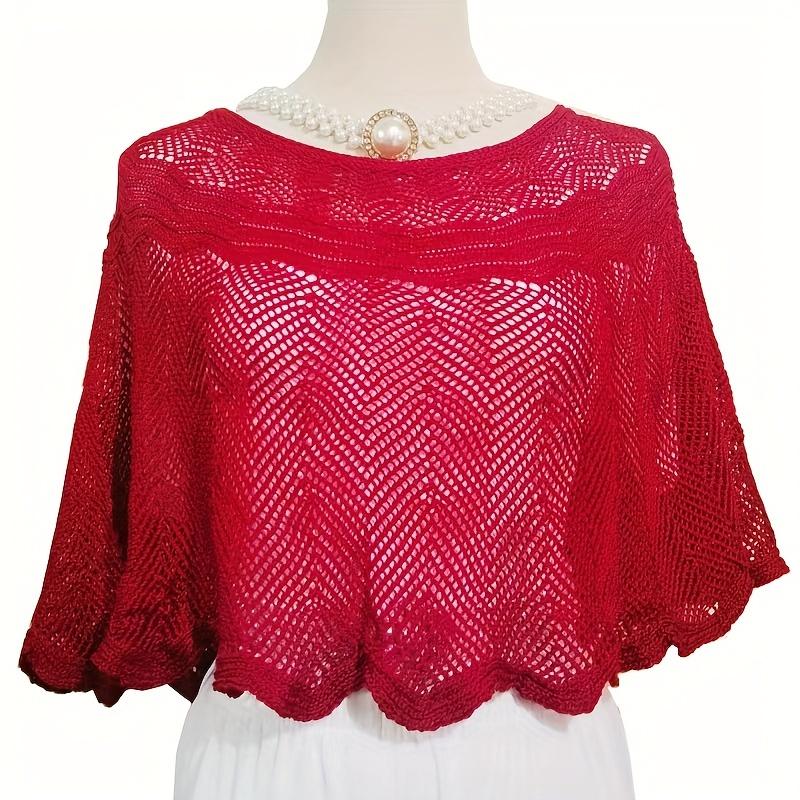 Hollow Knitted Shawl Scarf Solid Color Thin Wrap Elegant Cloak Ruffled Windproof Cardigan Loose Casual Shawl