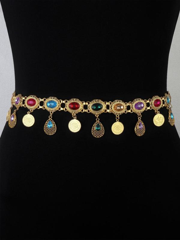Women's Boho Style Colorblock Water Drop Design Waist Chain, Boho Style Rhinestone Decor Body Jewelry for Party, Daily Clothing Decor for Girl