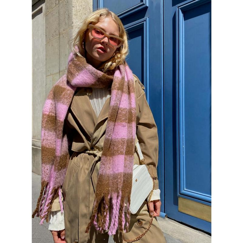 Piero Check Scarf Pink   Brown