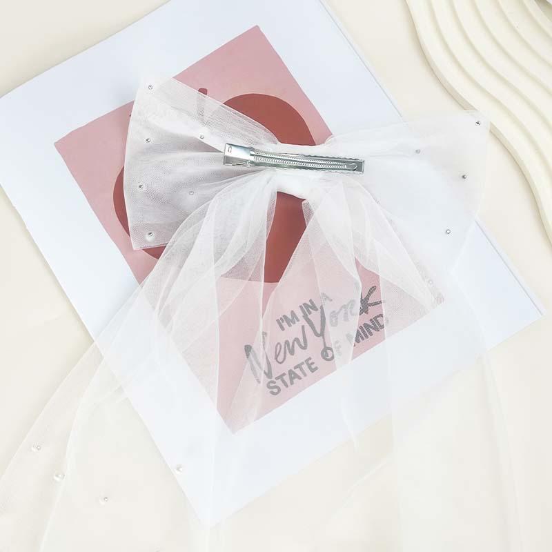 Bridal Hair Bow Veil with Pearl White Wedding Veil with Barrette Short Tulle Hair Accessories for Bachelorette Party Bridal Shower