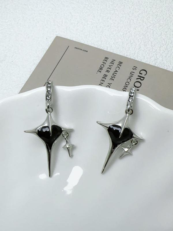 Star & Heart Design Dangle Earrings, Punk Style Rhinestone Decor Drop Earrings for Women, Fashion Jewelry for Party, Daily Clothing Decor