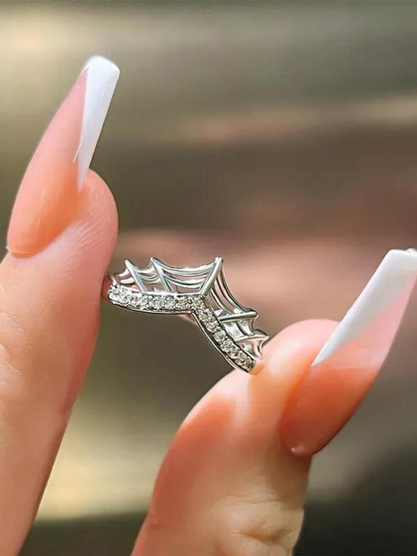 Spider Web Design Rhinestone Decorated Ring, Fashion Accessories for Women & Men, Fashion Jewelry for Party, Daily Clothing Decor, Trendy All-match & Exquisite Jewelry for Birthday Gift