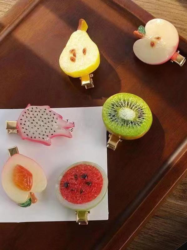 Cute Fruit Design Hair Clips, Including Pear & Watermelon & Apple & Peach & Kiwi Fruit & Dragonfruit Design, Casual and Versatile Hair Accessories for Women