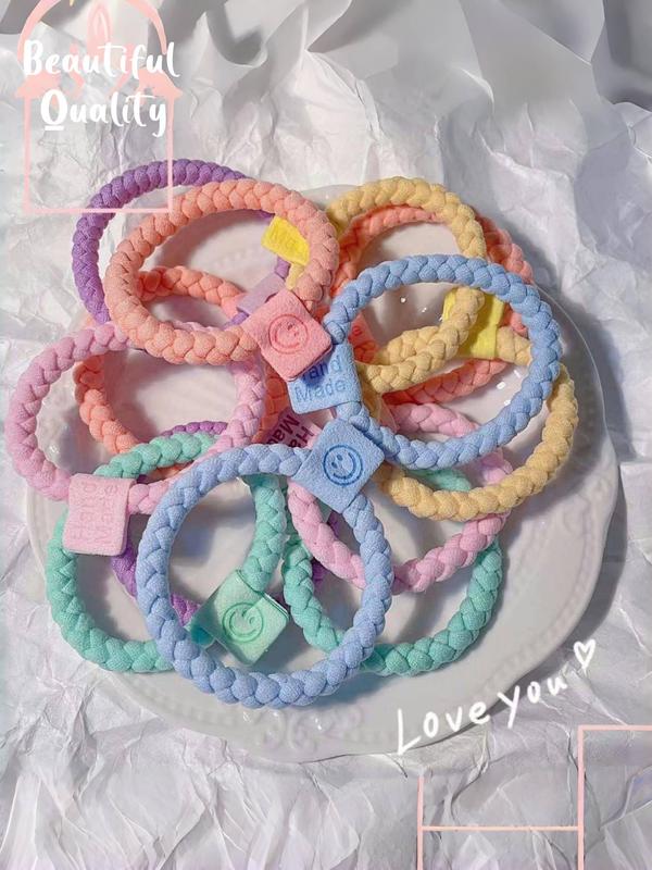 Cute Smile Face Letter label Design Hair Tie, High Stretch Hair Tie, Fashion Hair Accessories for Women & Girls, Minimalist Headwear Suitable for Thick Hair
