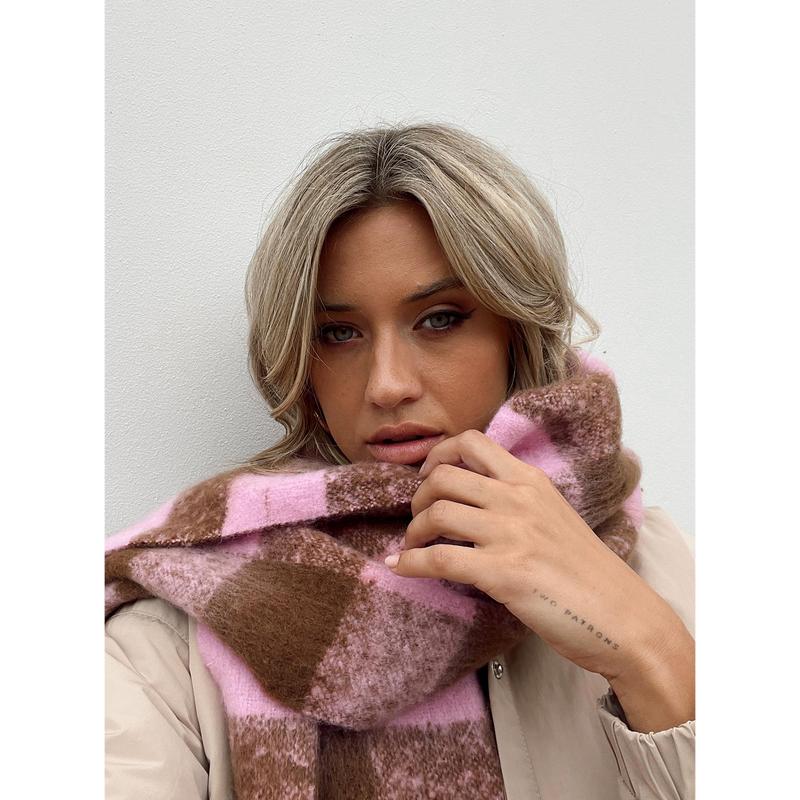 Piero Check Scarf Pink   Brown
