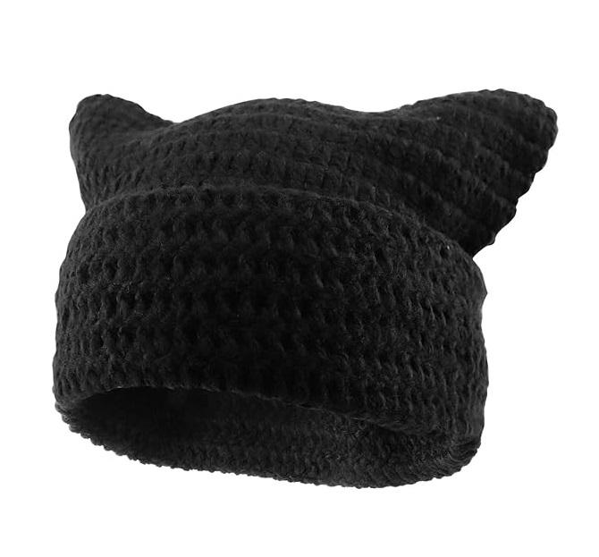 Cat Ear Beanie for Women Men Crochet Hat Knitted Hat Cute Hat with Ears Cat Beanie Y2k Winter Hat Slouchy Beanie