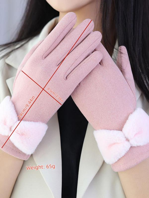 Women's Cute Bow Decorated Gloves, Fashionable Warm Gloves for Winter, Windproof Outdoor Cycling Gloves for Women & Girls