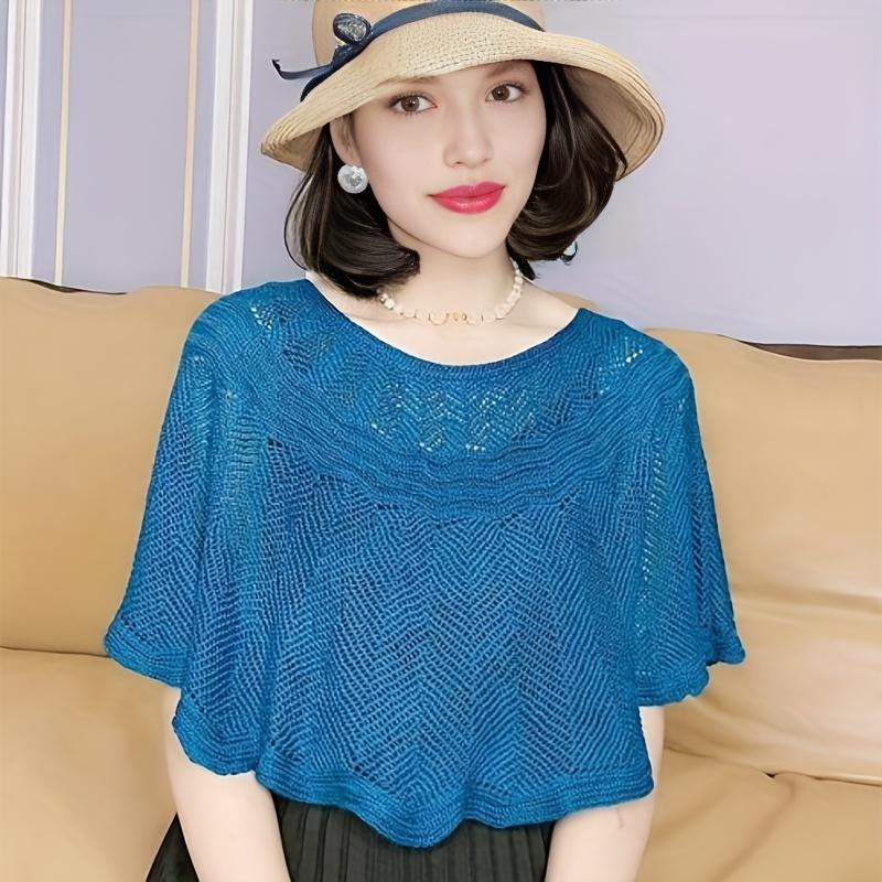 Hollow Knitted Shawl Scarf Solid Color Thin Wrap Elegant Cloak Ruffled Windproof Cardigan Loose Casual Shawl